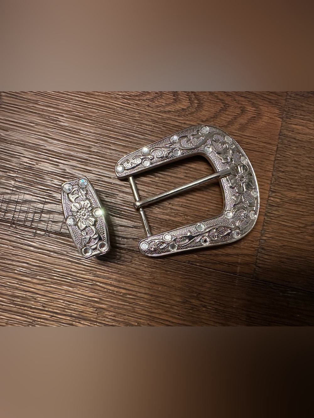 Silver & Rhinestone 2 Piece Western Belt Buckle Set